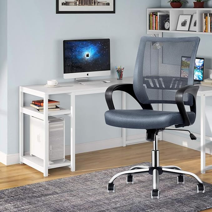 MoNiBloom Mesh Home Office Chair, Mid Back Ergonomic Rolling Swivel Chair with Lumbar Support and Armrest, 250 lbs Capacity, Grey