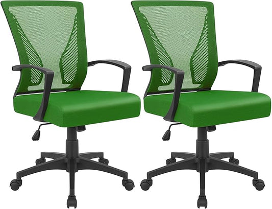 Furmax Office Chair Ergonomic Computer Desk Mesh Chair Mid Back Swivel Lumbar Support with Armrest (2, Green)