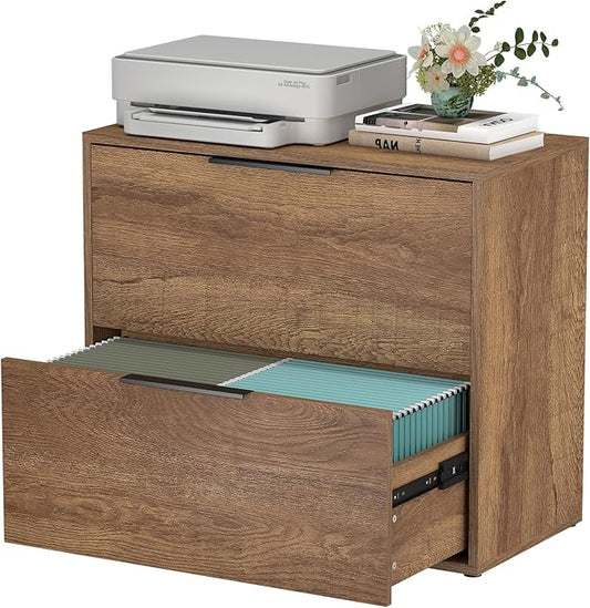 LUCYPAL 2 Drawer Lateral File Cabinet,Lateral Filing Cabinets for Home Office,Wood Filing Cabinet for Letter Size Files,Brown 27.56" W x 14.57" D x 24.02" H
