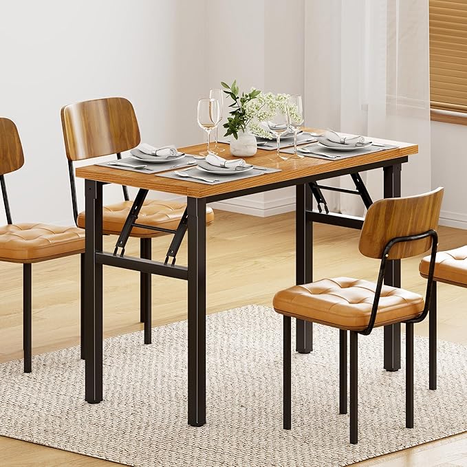 sogesfurniture 31.5 inches Foldable Computer Desk, Small No Assembly Sturdy Laptop Workstation for Home Office, Modern Portable Folding Study Table Writing Gaming Desk for Small Spaces, Teak Black