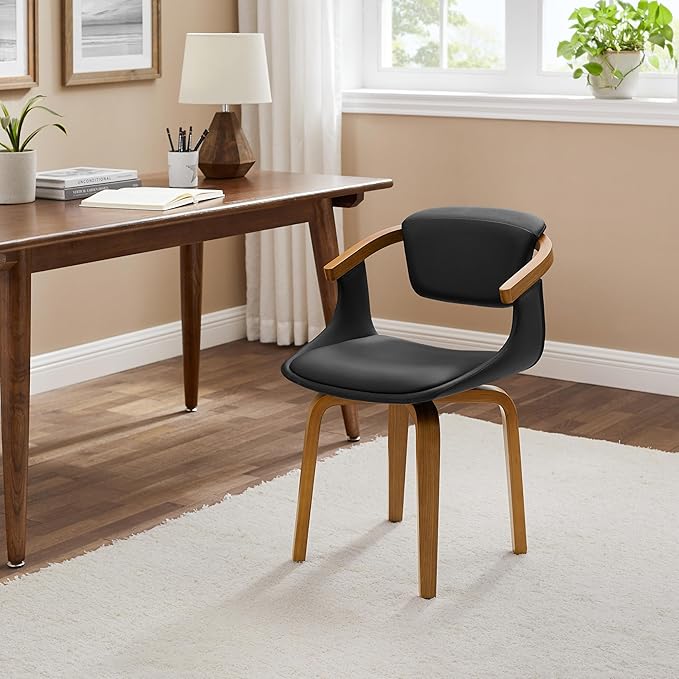 Art Leon Office Chair No Wheels - Mid Century Modern Swivel Desk Chair, Faux Leather Upholstered Accent Chair for Living Room Bedroom Study, Black