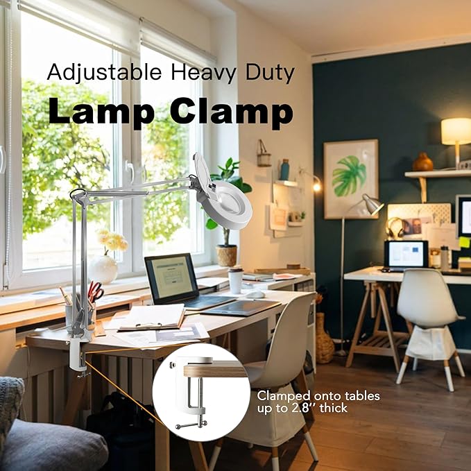 10X Magnifying Glass with Light and Stand, Lighted Magnifying Glasses for Close Work, Reading, Crafts, Jewelry, Sewing, Soldering, Desk Lamp with Adjustable Stainless Steel and Real Glass Magnifier