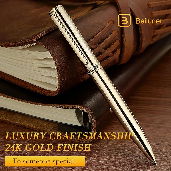 BEILUNER Personalized Gold Gel Pen, Stunning Luxury Pens with 24K Gold Finish, Black Ink Refill, Executive Gift Set for Family & Friends,Writing,Fancy,Office,Retractable, Graduation,Nice Designer Pens