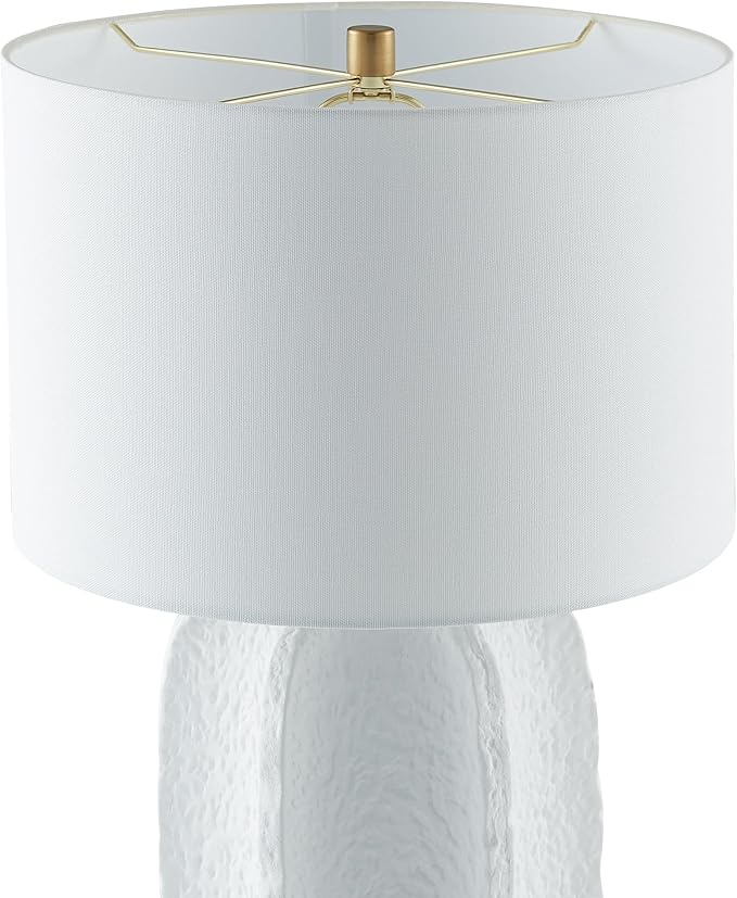 Henn&Hart 24" Tall Table Lamp with Fabric Shade in Flat White/Gold, for Home, Living Room, Bedroom, Entertainment Room, Office, Kitchen, Dining