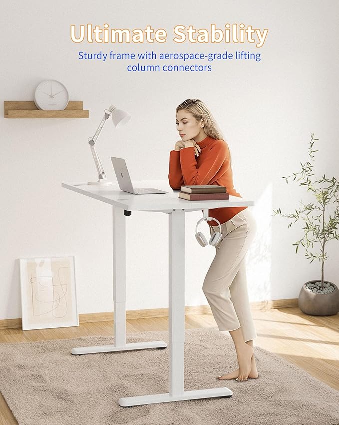 YIHAYO Electric Standing Desk, 63 x 24 Inches Stand Up Desk with Splice Board, Computer Desk for Home Office, White Frame/White Top
