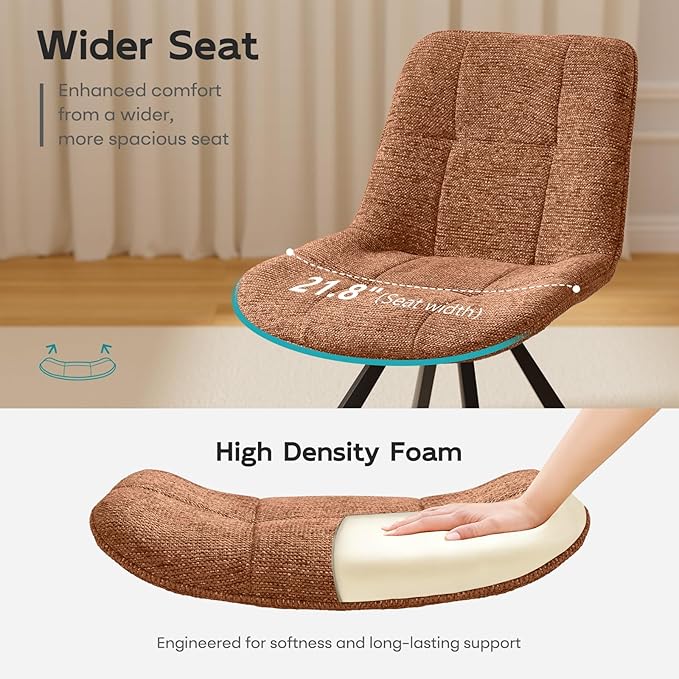 Mid Century Modern Armless Desk Chair No Wheels, Swivel Accent Chair, Velvet Upholstered Swivel Vanity Chair with Back and Metal Legs for Bedroom, Home Office, Caramel Brown