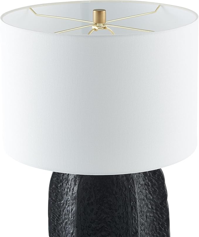 Henn&Hart 24" Tall Table Lamp with Fabric Shade in Flat Black/Gold, for Home, Living Room, Bedroom, Entertainment Room, Office, Kitchen, Dining