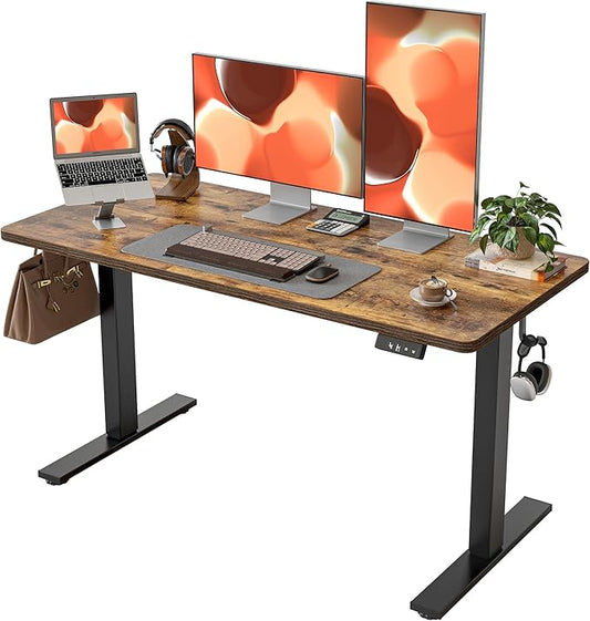 Standing Desk 55 x 24 inch, Electric Height Adjustable with Splice Board, Stand Up Desk, Sit Stand Desk Computer Desk for Home Office, Black Frame/Rustic Brown Top