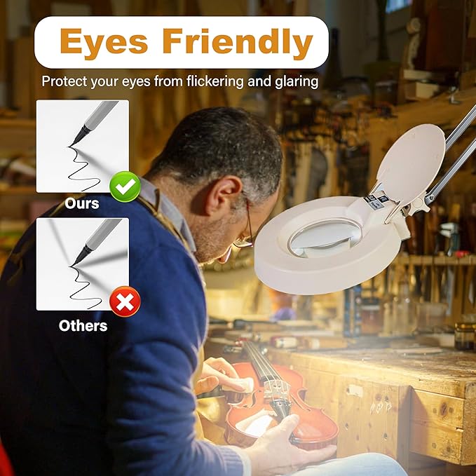 10X Magnifying Glass with Light and Stand, Lighted Magnifying Glasses for Close Work, Reading, Crafts, Jewelry, Sewing, Soldering, Desk Lamp with Adjustable Stainless Steel and Real Glass Magnifier