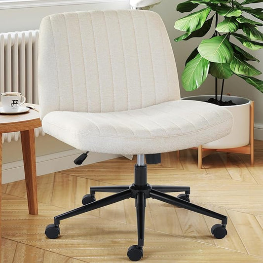 DUMOS Criss Cross Chair with Wheels, Legged Office Armless Wide Desk Seat Dual-Purpose Base, Adjustable Swivel Fabric Task Vanity Home Office Desk Seating