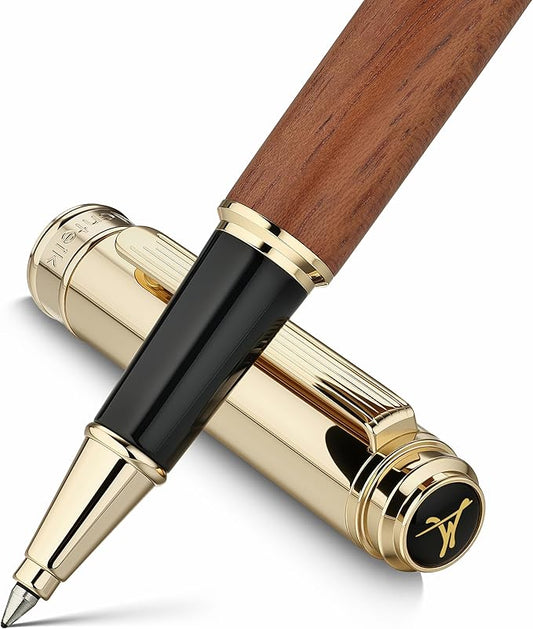 316 Luxury Journaling Pen, Nice Natural Wood for Writing, 24K Gold Accents, Schmidt refill, Fancy Rollerball, Gift Set for Men & Women, Executive & Professional Christmas Office, Pens-Rosewood