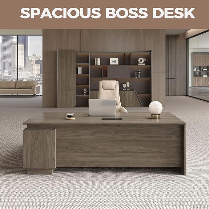 L Shape Executive Office Desk with Reversible Cabinets, Lockable Drawers, Cable Box & Privacy Panel – Modern Wood Grain Desk for Home Office or Business Use(Black Walnut,63" L*32" W*30" H)