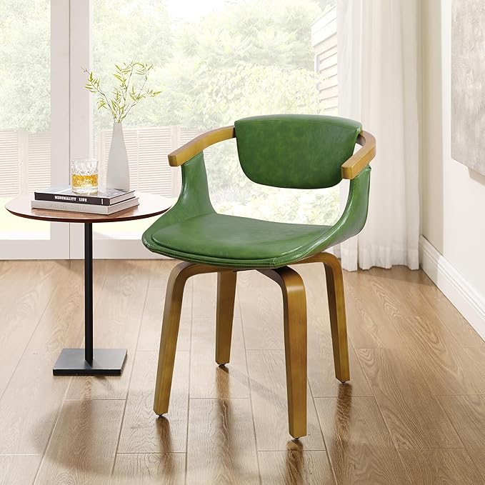 Art Leon Office Chair No Wheels - Mid Century Modern Swivel Desk Chair, Faux Leather Upholstered Accent Chair for Living Room Bedroom Study, Green