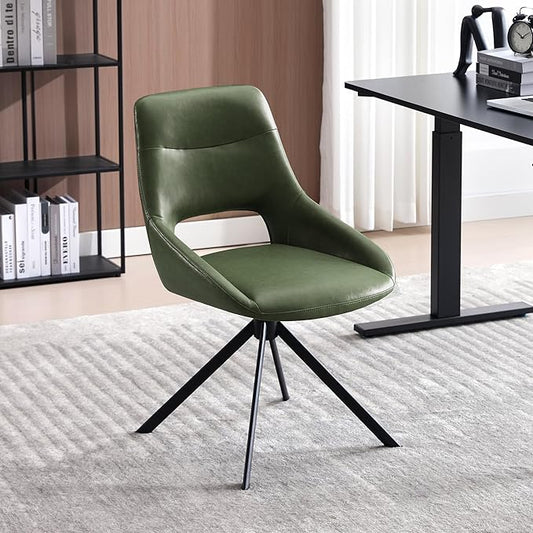 Mid Century Modern Desk Chair No Wheels Set of 1, Faux Leather Swivel Dining Chair with Metal Legs, Swivel Accent Chair Armchair for Small Spaces, Home Office, Living Room, Bedroom, Green