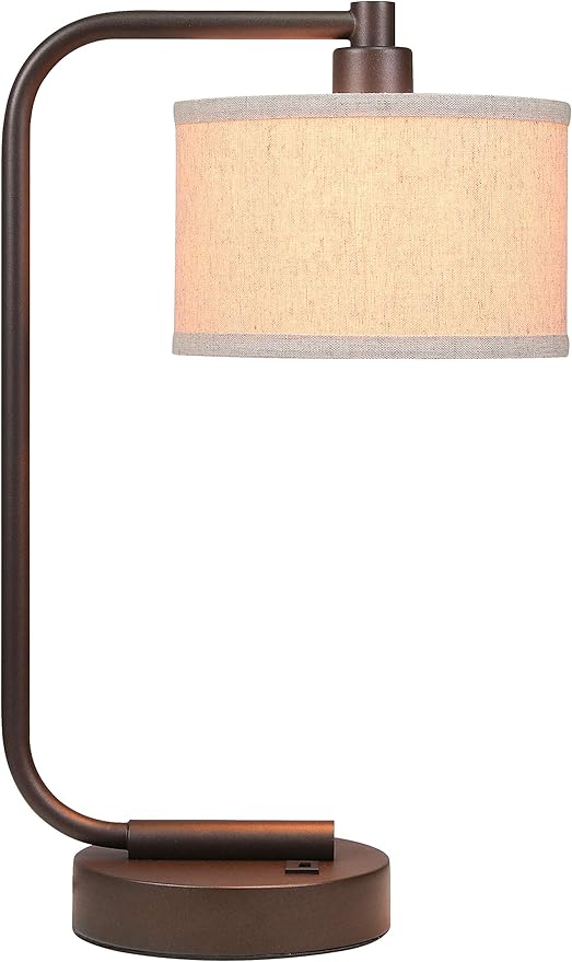 XiNBEi Lighting Table Lamp for Bedroom with USB Port, Modern Bedside Lamp with Linen Fabric Shade, Nightstand Light for Living Room Reading Office, Dark Bronze Finish XB-TL1226-DB