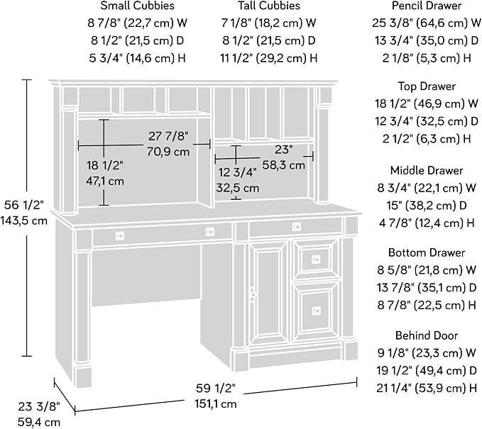 Sauder Palladia Computer Desk with Hutch, Home Office Desk with Drawers, File Cabinet Storage Drawer, Cable Management, Keyboard Tray, in Split Oak Finish