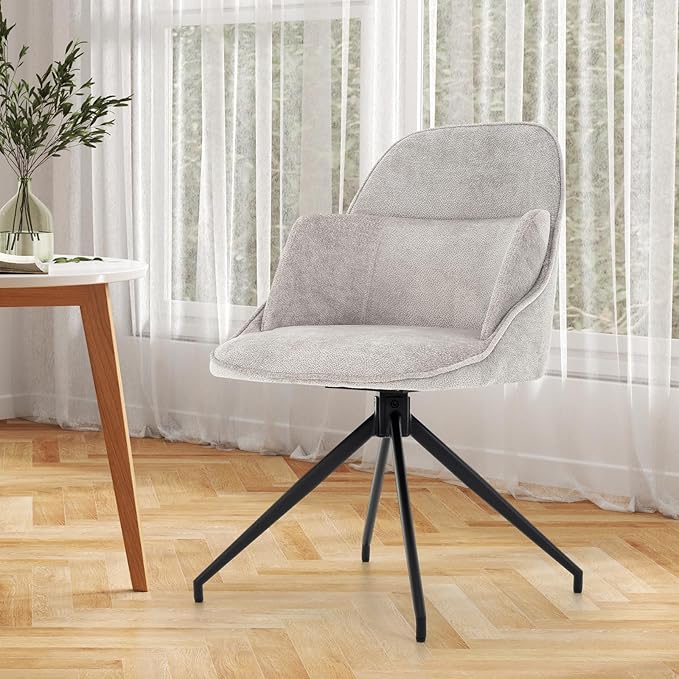 Mid-Century Modern Swivel Accent Chair, Upholstered Armless Desk Chair, No-Wheel Vanity Chair with Metal Legs Home Office & Bedroom (Light Grey)
