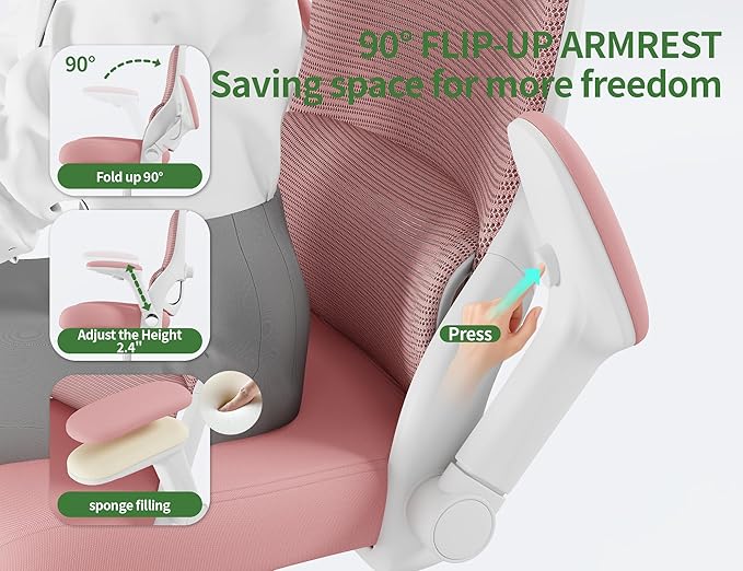 Office Chair Ergonomic Desk Chair, 4000 LBS Home Mesh Office Desk Chairs with Wheels, Computer Chair, Comfortable Gaming Chair with 3D Headrest, High Back Office Chair for Long Hours (Pink)