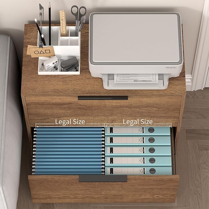 LUCYPAL 2 Drawer Lateral File Cabinet,Lateral Filing Cabinets for Home Office,Wood Filing Cabinet for Letter Size Files,Brown 27.56" W x 14.57" D x 24.02" H