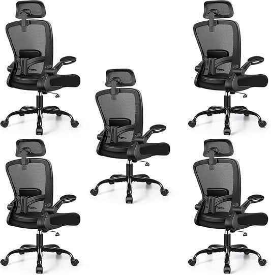 FelixKing Ergonomic Office Chair, Headrest Desk Chair with Adjustable Lumbar Support, Home Office Swivel Task Chair with High Back and Armrest, Adjustable Height Gaming Chair(Black),Pack of 5
