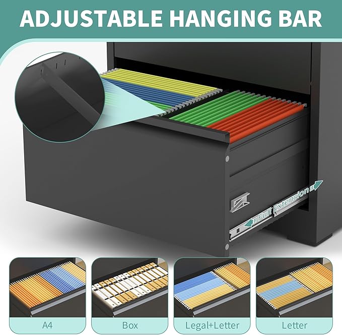 AQY 2 Drawer File Cabinet with Lock,Metal Lateral File Cabinets for Home Office,Steel Wide Filing Organization Storage Cabinets for Hanging Files Letter/Legal/F4/A4 Size,Assembly Required(Black)