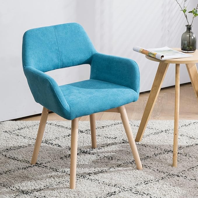 Mid Century Modern Dining Chairs Set of 4 & 2 & 6 Comfy Accent Chair Upholstered Kitchen Dining Living Room Chairs for Bedrooms Waiting Room Home Arm Desk Chair No Wheels (Teal, 4)