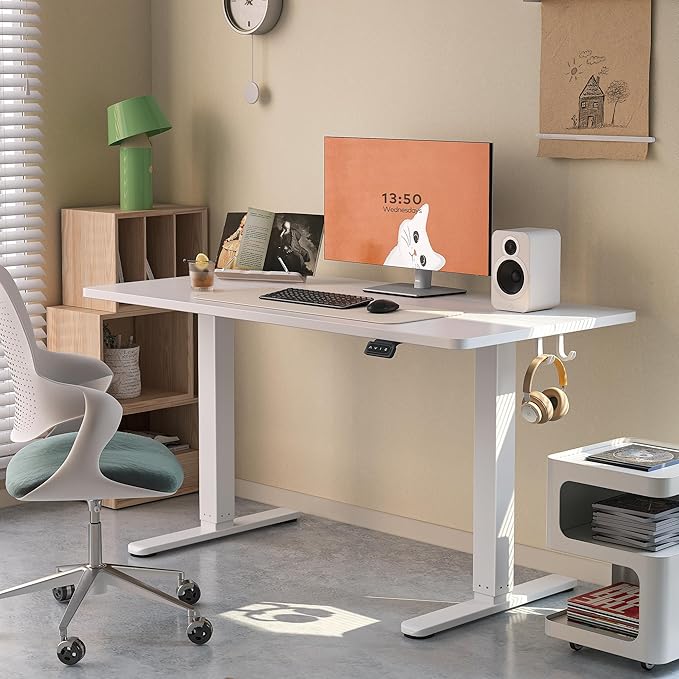 FEZIBO Electric Standing Desk Height Adjustable, 40 x 24 Inches Sit Stand up Desk, Home Office Computer Desk Rising Memory Presets (White)