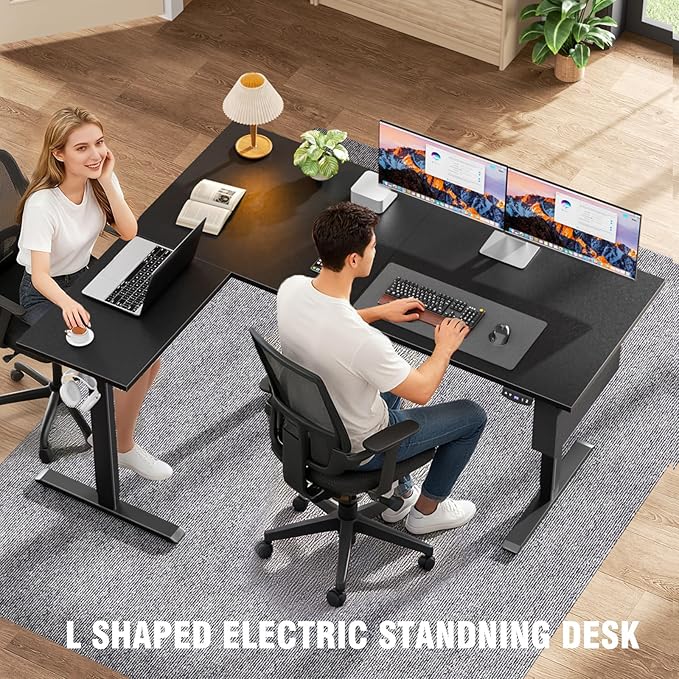 L Shaped Electric Standing Desk,63 Inch Adjustable Height Sit to Stand Corner Desk with Memory Presets,Reversible Computer Table for Home Office,Work and Study,Black