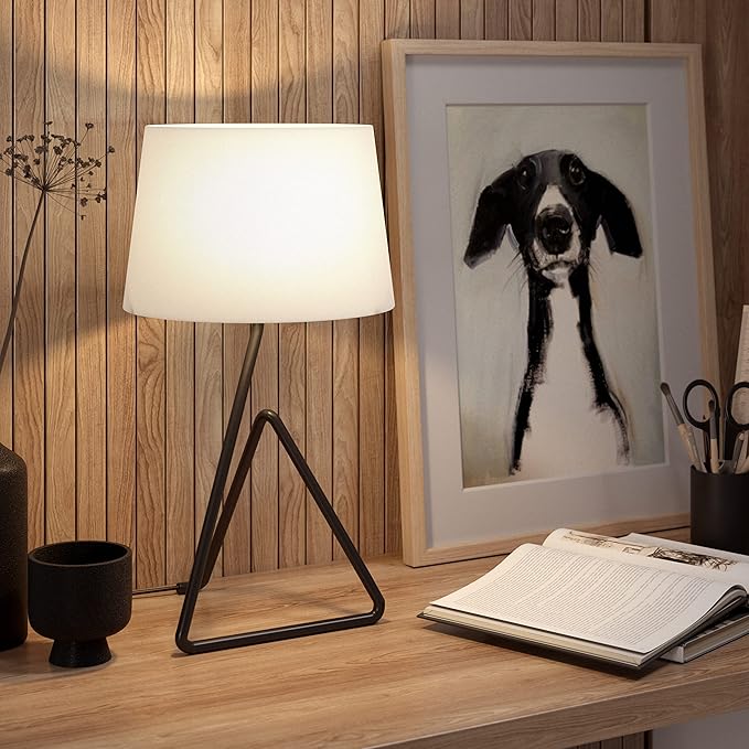 Henn&Hart 22" Metal Table Lamp with Fabric Shade in Blackened Bronze, for Home, Living Room, Bedroom, Entertainment Room, Office, Kitchen, Dining