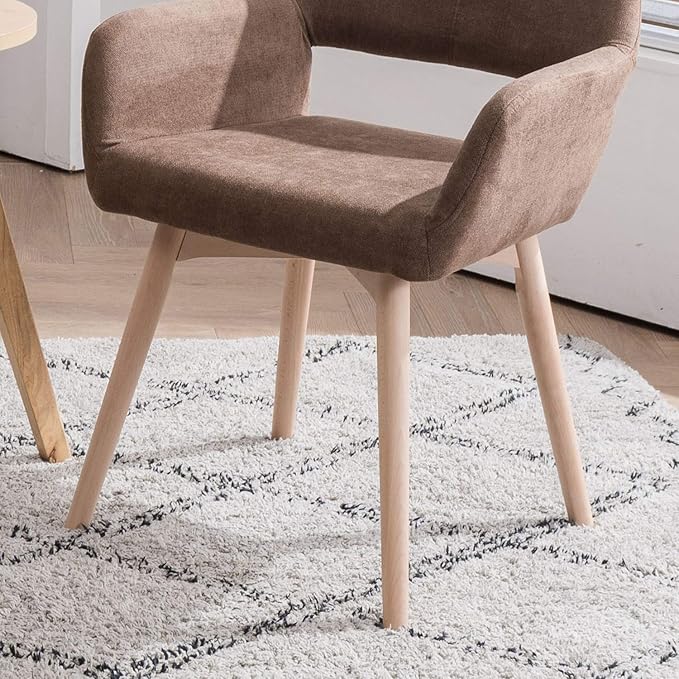 Mid Century Modern Dining Chairs Set of 2 & 4 & 6 Comfy Accent Chair Upholstered Kitchen Dining Living Room Chairs for Bedrooms Waiting Room Home Arm Desk Chair No Wheels (Brown, 2)