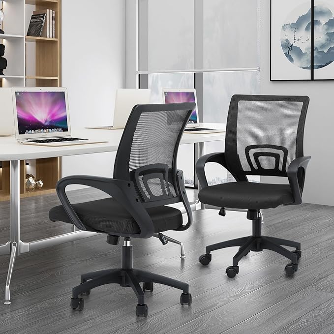 Athena Collection Computer Office Chair Set of 2, Ergonomic Desk Chair with Rolling Wheels, Mesh Back Support and Height Adjustable, Small and Comfy for Home Office, Study, Black