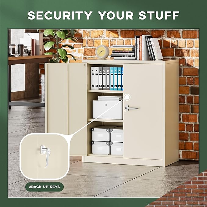 Greenvelly Metal Cabinet, 36" Locking Storage File Cabinet with Doors and Shelves for Office,Home,Gym,School,Kitchen(Grey)
