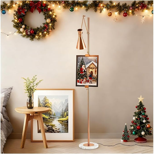 Metal Floor Lamp with Easel, Adjustable 360° Swing-Arm Standing Lamps, 67in Tall Lamp with Marble Base for Living Room, Painting Rooms, Bedroom, Offices, Courtyards, Gold