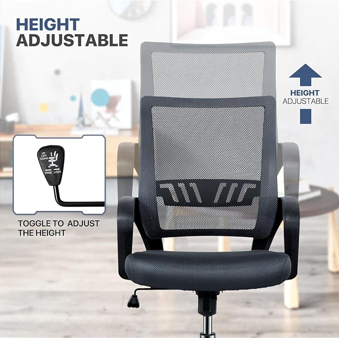 MoNiBloom Mesh Home Office Chair, Mid Back Ergonomic Rolling Swivel Chair with Lumbar Support and Armrest, 250 lbs Capacity, Grey