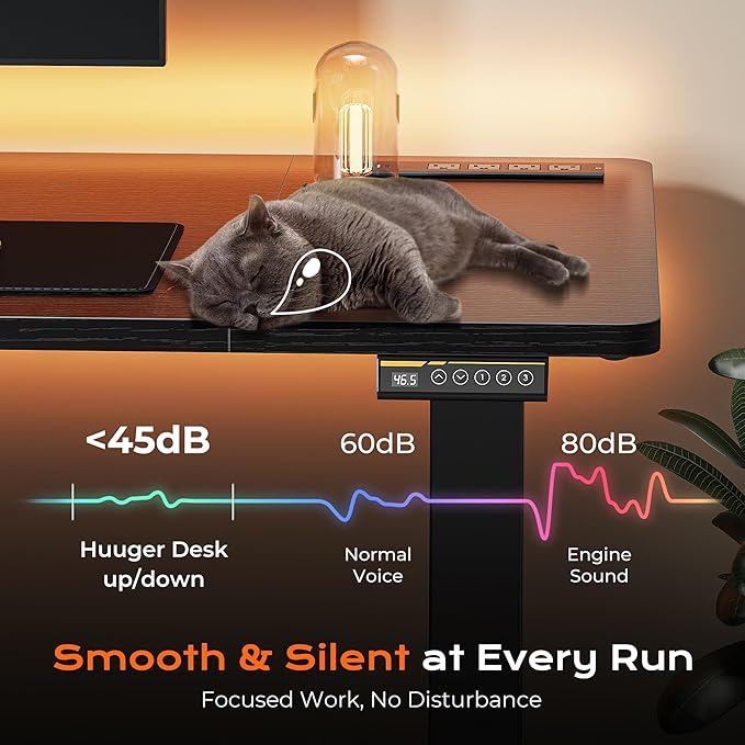 Huuger 55 x 28 Large Electric Standing Desk with 4 AC Outlets, Type-C Port, Height Adjustable Computer Desk, 27.6" Deep Desktop, Stand up Gaming Office Desk, 3 Preset Heights, for Home Office, Black