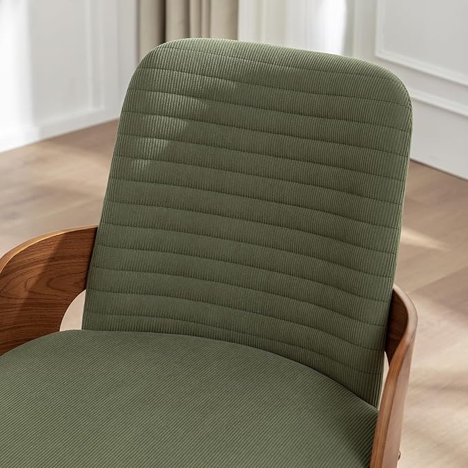Dining Room Chairs Set of 4,Mid Century Modern Kitchen Chairs,Green Corduroy Fabric Upholstered Accent Chairs,Metal Legs Wooden Desk Chairs,Armless and No Wheels for Kitchen Dining Room
