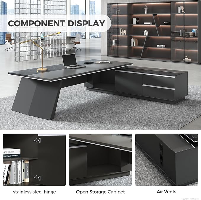 L Shape Executive Desk with Drawers – Modern Large Office Desk for Home Office, Spacious Computer Workstation with Storage Cabinets, Black Finish (Black/Right, 79" L * 63" W * 30" H)