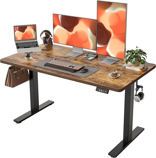 Standing Desk 47 x 24 inch, Electric Height Adjustable with Splice Board, Stand Up Desk, for Home Office, Black Frame/Rustic Brown Top