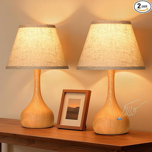 Touch Table Lamp for Bedroom Set of 2, 3-Way Dimmable Bedside Lamp for Nightstand, 17” Rustic Metal Desk Lamp with Linen Shade for Living Room, Kids Reading, Dorm, Home Office Decor, Bulb Included