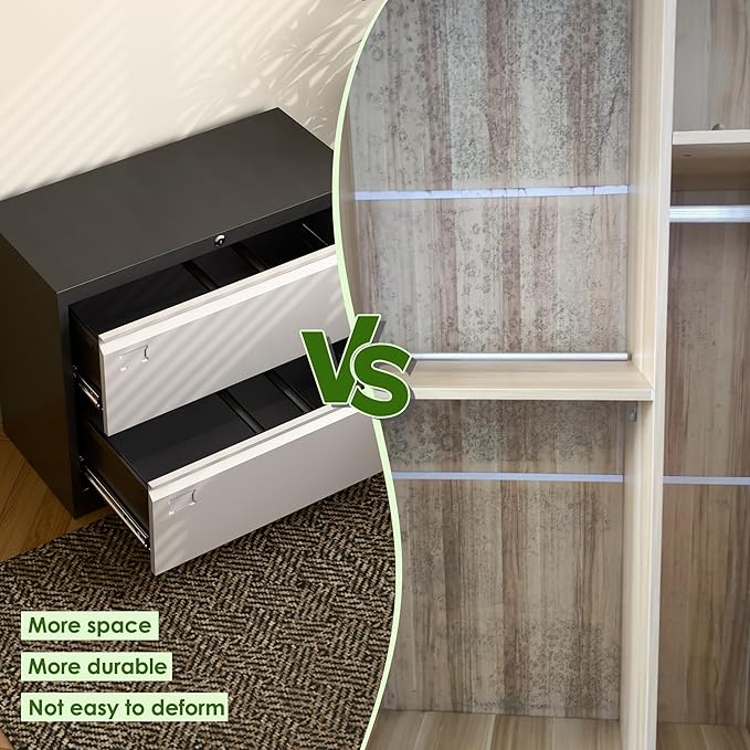 Aobabo 2 Drawer Lateral File Cabinet, Metal Filing Cabinet with Lock, Suitable for Home Office School Hanging Files Letter/Legal/F4/A4 Size,Multi,Required-Assembly