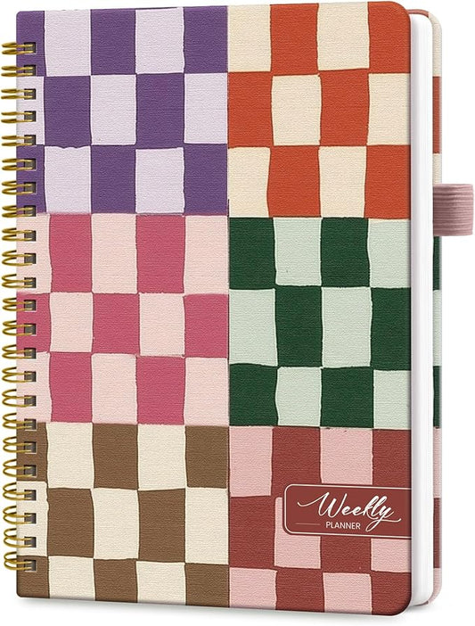 Undated Weekly Planner, Weekly To Do List Notebook with Goal & Habit Tracker Organizer, A5 Weekly Planner Notebook with Spiral Binding, 6.1" x 8.2" - Checkered