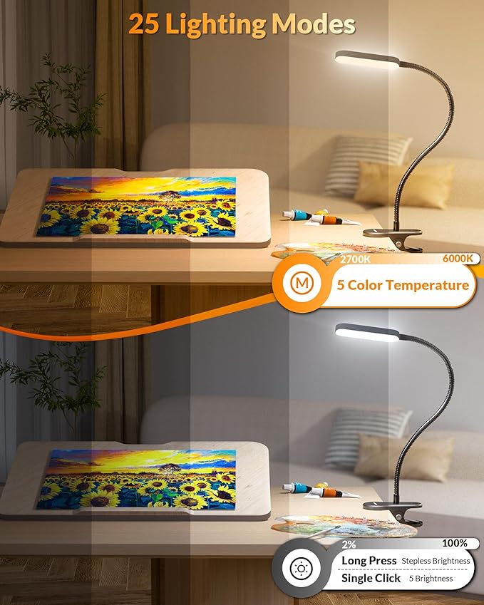 LEPOWER Clip on Light, 60 LED Reading Lights for Books in Bed, with 25+ Lighting Options, 3 Timer, Night Light Function, Eye-Caring Book Light for Reading in Bed, Headboard, Bedroom, Black