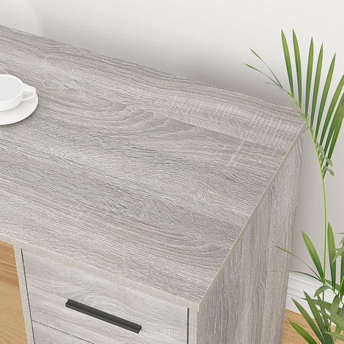 HSH Large L Shaped Desk with Storage File Cabinet，Corner L-Shaped Computer Desk with Drawers Shelves, Home Office Bedroom Metal Wood Study Writing Table Executive Workstation, Light Grey Oak, 59 Inch