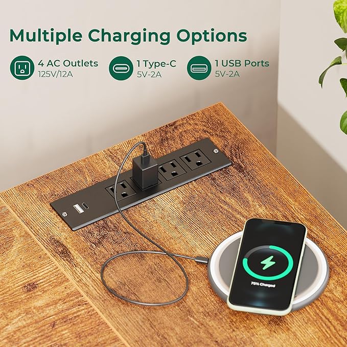 Huuger L Shaped Desk with Power Outlets, 63 Inch Reversible Computer Desk with 3 Drawers and Shelves, Home Office Table for Corner Work Study Writing Gaming, Rustic Brown