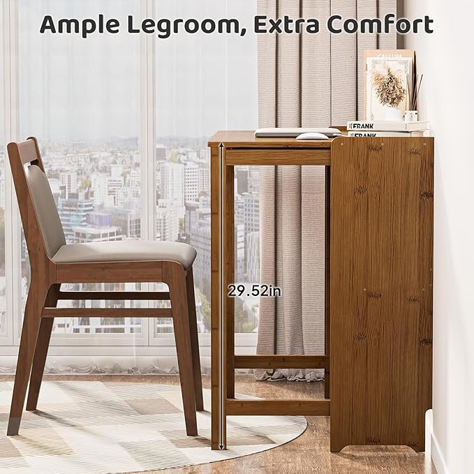 32.7" Bamboo Folding Desk, Space-Saving Foldable Computer Desk for Small Spaces, Portable Home Office Writing Desk for Bedroom, Study, or Apartment, Easy Assembly,Brown
