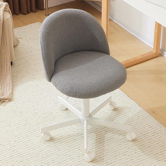 VINGLI Candy Chair Armless Cute Desk Chair,Comfy Small Office Chair with Wheels,Vanity Chair with Lumbar Support,Teddy Adjustable Rolling Swivel Computer Task Chair for Home Office,Bedroom,Muted Grey