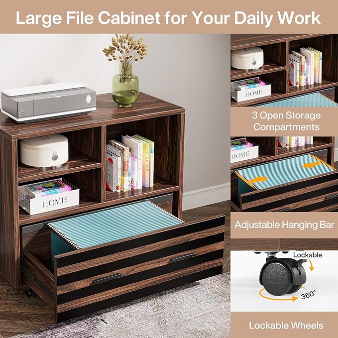 Tribesigns 62.2" Executive Desk with Mobile File Cabinet, L-Shaped Office Desk with Storage Shelves, Large Computer Table Business Workstation Set for Home Office, Dark Brown