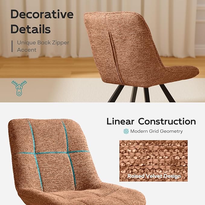 Mid Century Modern Armless Desk Chair No Wheels, Swivel Accent Chair, Velvet Upholstered Swivel Vanity Chair with Back and Metal Legs for Bedroom, Home Office, Caramel Brown