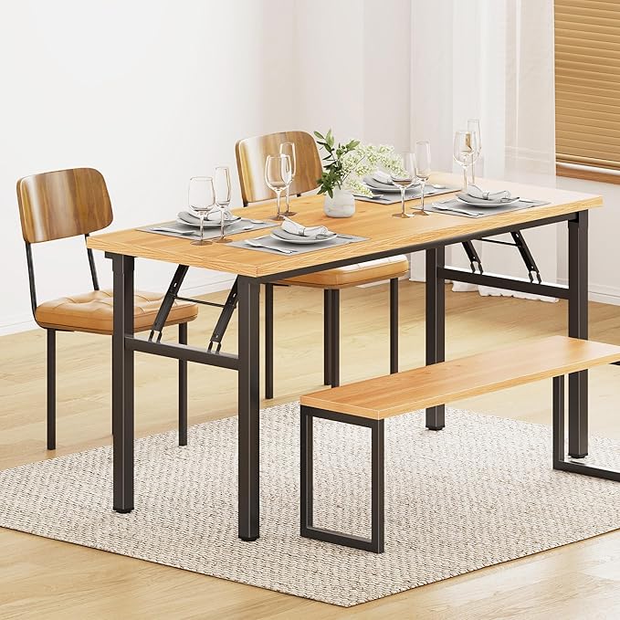 Need Office Computer Desk - 54.3L Sturdy and Heavy Duty Folding Laptop Table, Writing Table Home Office Desk, No Assembly Required Teak&Black