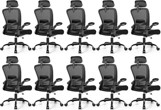 FelixKing Ergonomic Office Chair, Headrest Desk Chair with Adjustable Lumbar Support, Home Office Swivel Task Chair with High Back and Armrest, Adjustable Height Gaming Chair(Black),Pack of 10